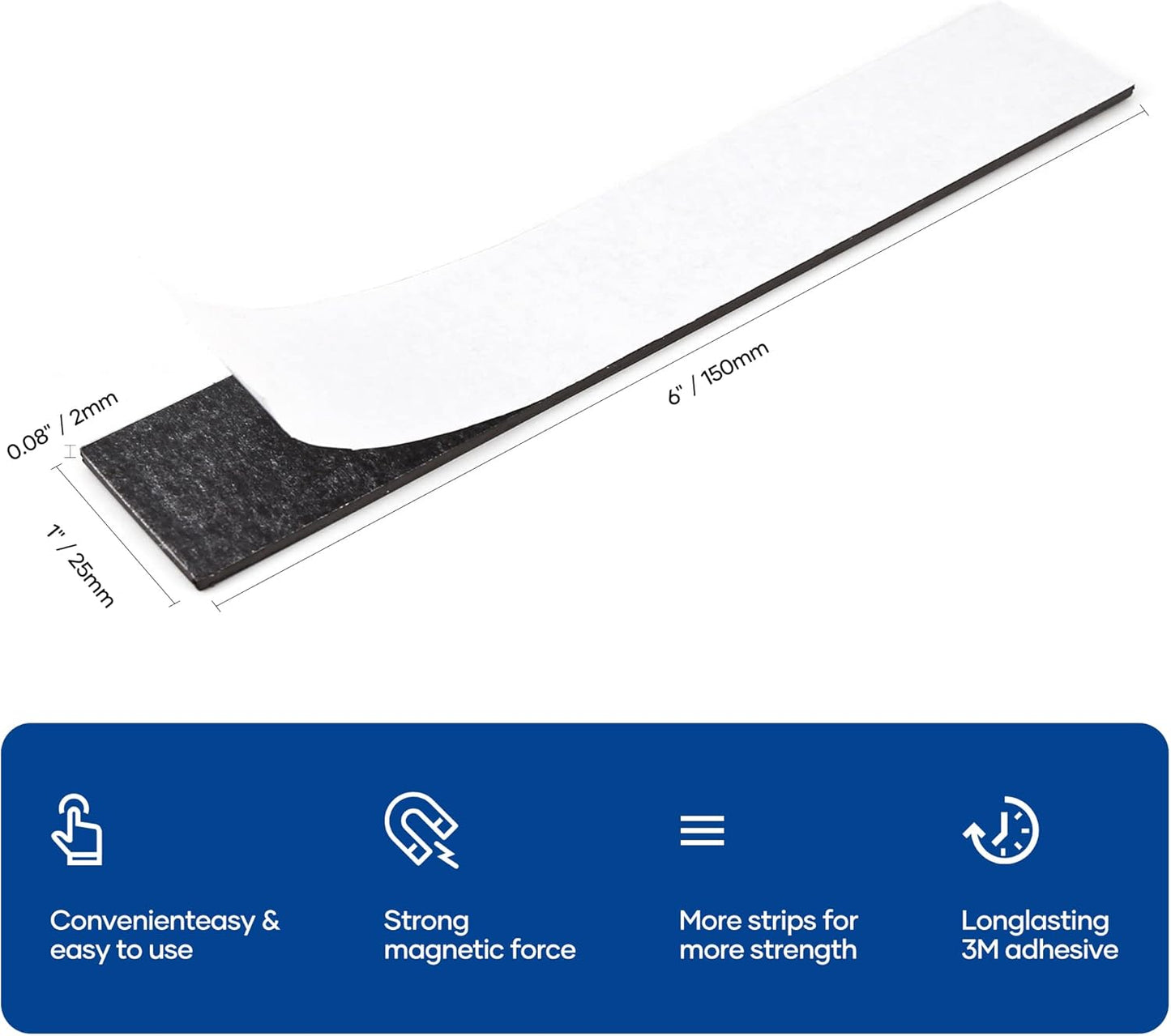 Rammos Magnetic Strips with Adhesive Backing 3 Pack(Each 6 inches x 1 inch) Extra Strong and Heavy Duty Adhesive Magnetic Strips for Tools, Knifes, and Crafts