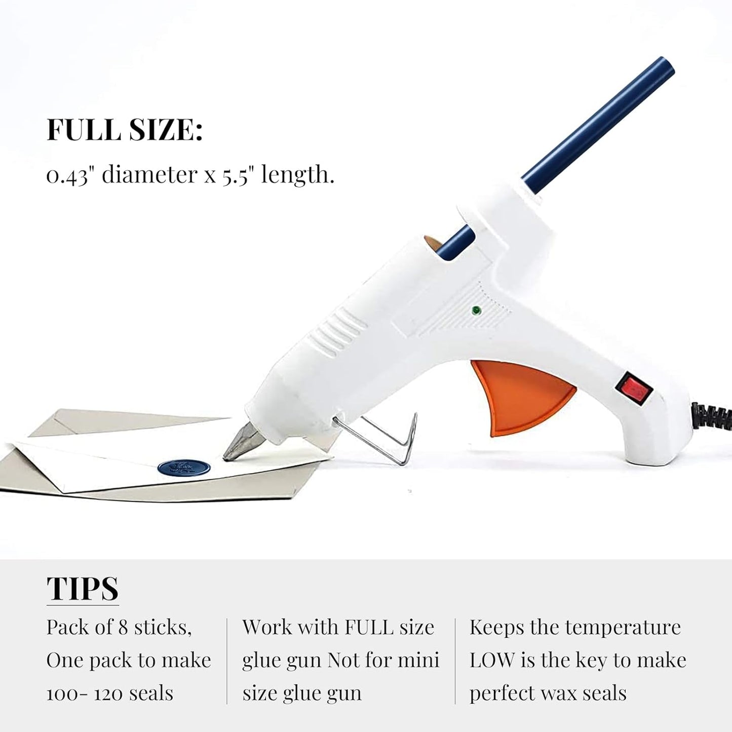 UNIQOOO Mailable Glue Gun Sealing Wax Sticks for Wax Seal Stamp - Navy Blue, Great for Wedding Invitations, Cards Envelopes, Snail Mails, Wine Packages, Gift Ideas, Pack of 8