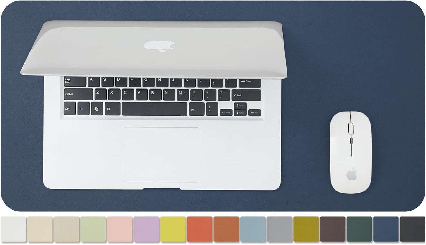 Compact Leather Desk Mat - Small Non-Slip PU Desk Pad for Office and Home - Desk Organization and Accessories - Ideal for Large Mouse Pad and Small Desk Mats on Top of Desks (Dark Blue,23.6"x 11.8")
