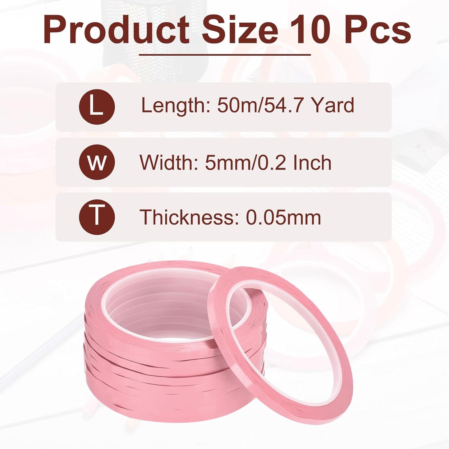 MECCANIXITY 10 Rolls Whiteboard Tape Graphic Chart Tape 5mm 54.7 Yard Art Tape Thin Self-Adhesive Pinstripe Tape Masking Tape for Gift Wrapping Craft Supplies, Pink