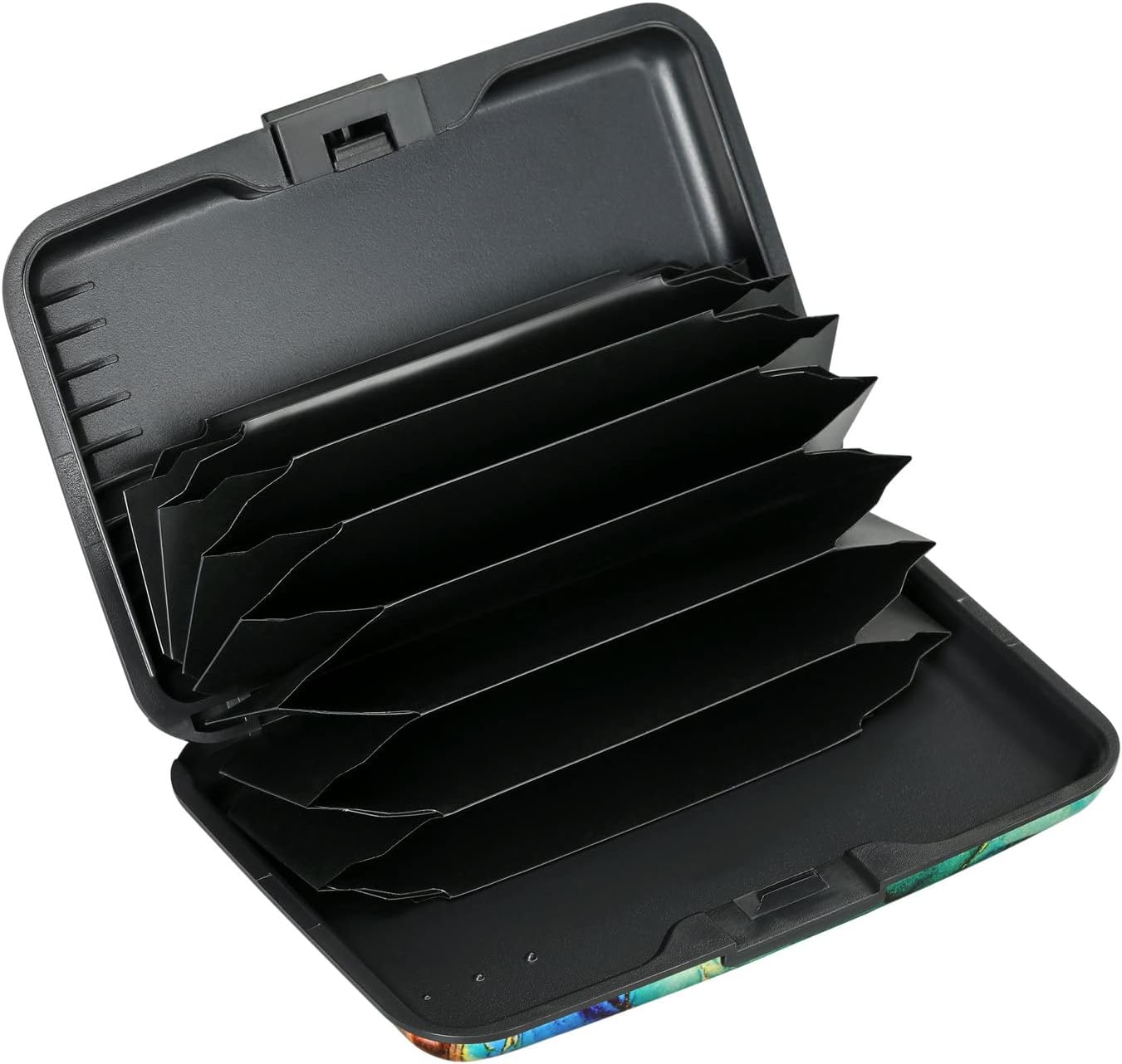 ELFISH Mini RFID Aluminum Wallet Credit Cards Holder Business Card Case Metal ID Case for Men Women（Blue Brown Marble