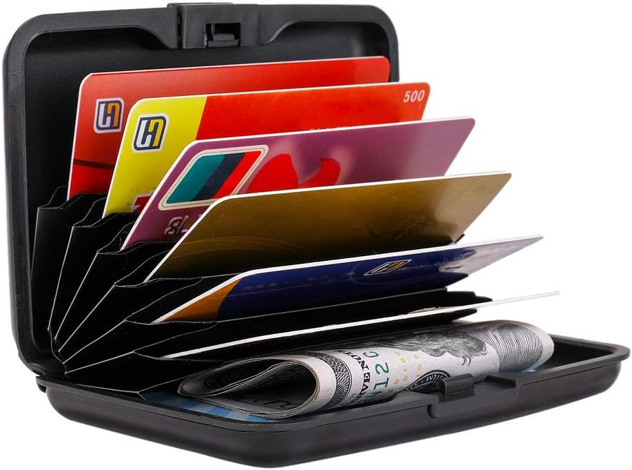 ELFISH Mini RFID Aluminum Wallet Credit Cards Holder Business Card Case Metal ID Case for Men Women (Black)