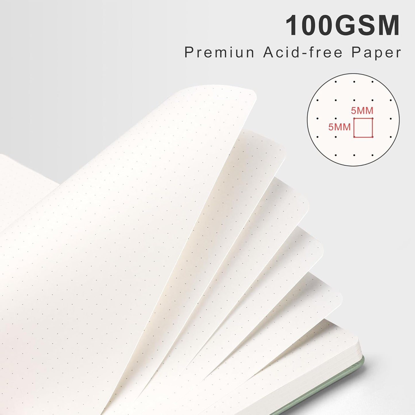 RETTACY Bullet Dotted Journal Notebook, 110 Pages, A4 Large Size (8.5" × 11"), Leather Hardcover, 100 GSM Thick Paper, Spiral-bound, for Bullet Journaling, Planning, Tracking (Light Green)