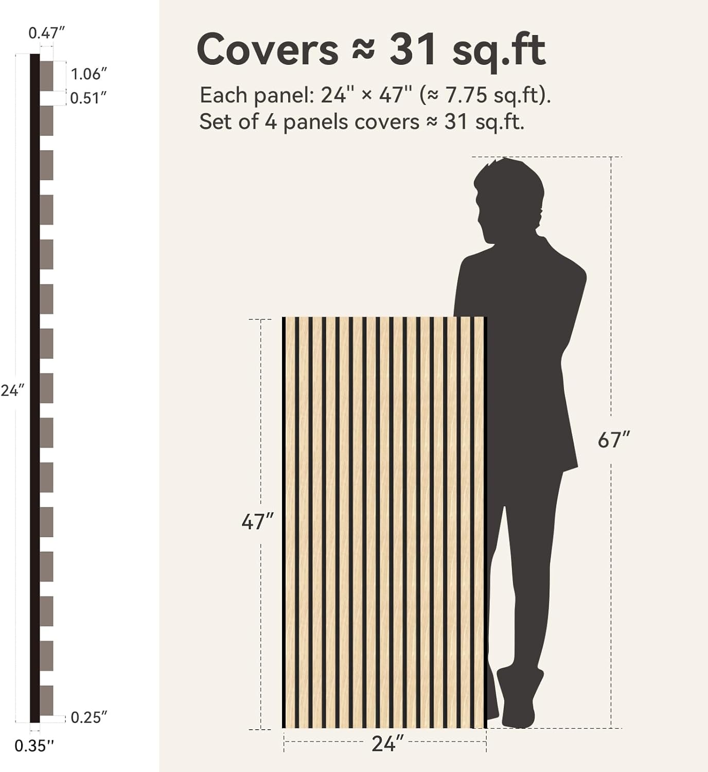 Upick MDF Acoustic Wall Panels Sound Absorbing, 4 Pack 48 x 24 inch Sound Proof Foam Wall Panels & Wood Slat Wall Panels for Interior Wall Decor, Oak