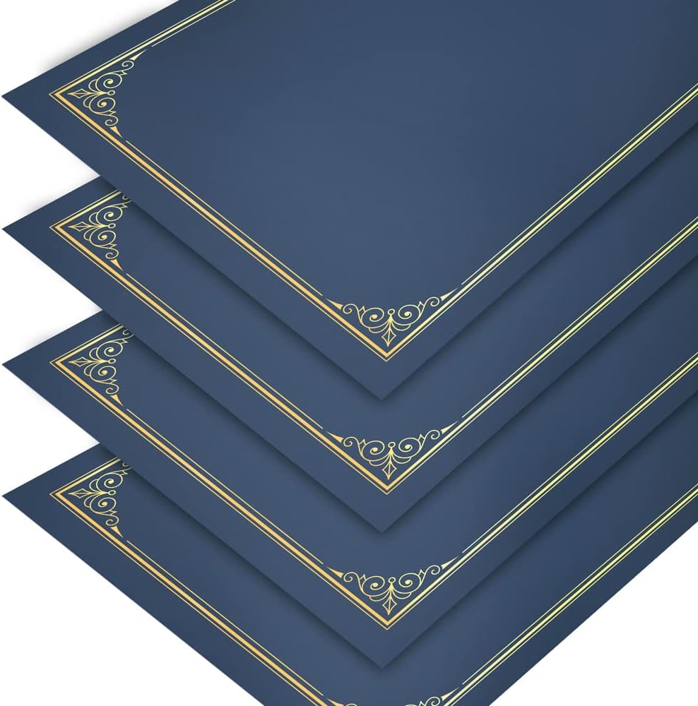 SUNEE Certificate Holders(Blue, 30 Packs, New Pattern), Diploma Covers Gold Foil Border, for Letter Size 8.5x11 Certificates, Cardstock, Document Papers