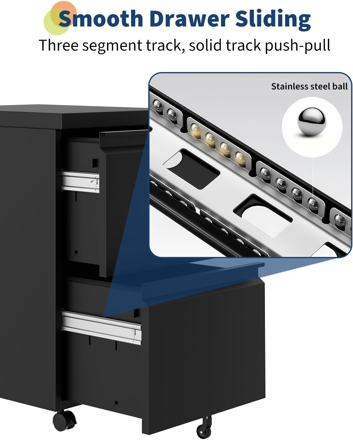 GarveeHome File Cabinet 2-Drawer on Wheels w/Lock | Under Desk Metal Rolling | Legal/A4/Letter Storage for Home Office, Black