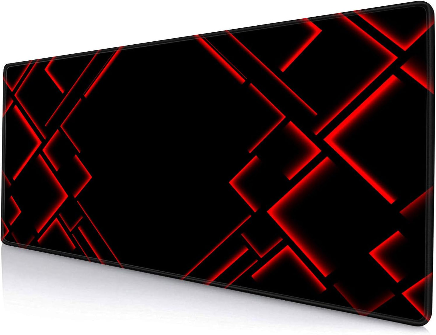 Large Mouse Pad Gaming, Black Extended Mousepad with Stitched Edges, Non-Slip Rubber Base Keyboard Mouse Mat Desk Pad for Work, Game, Office, Home, 31.5 x 11.8 in, Red Ray