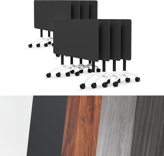 Conference Room Table, Folding Conference Tables,Thicken Grey Tabletop,Flip Top Wooden Seminar Meeting Room Table for Conference Room Offices (8, Black, 55.1”)
