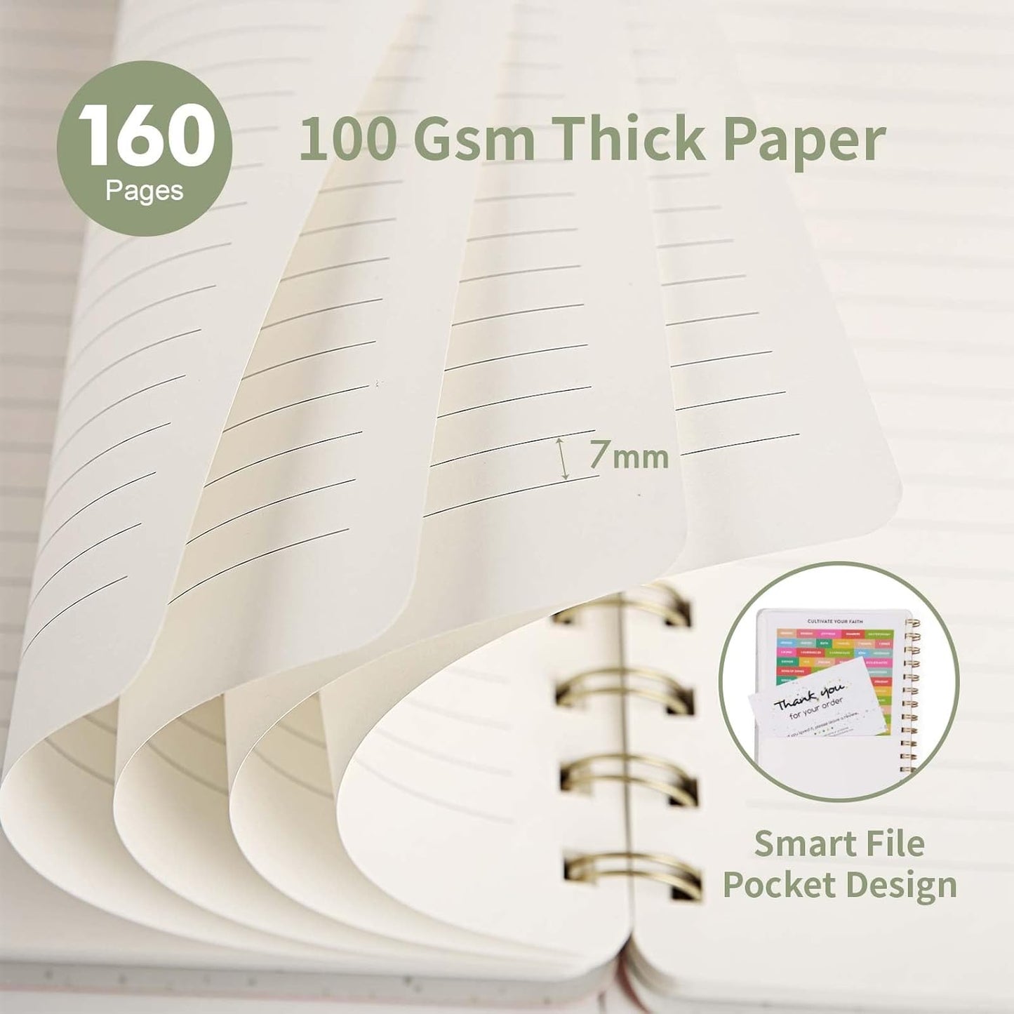 Lined Spiral Notebook College Ruled A5 Journal Book for Note Taking, 160 Pages Writing Journal for Office and Home School Supplies 5.75x8.125 inch - Green Blue Black