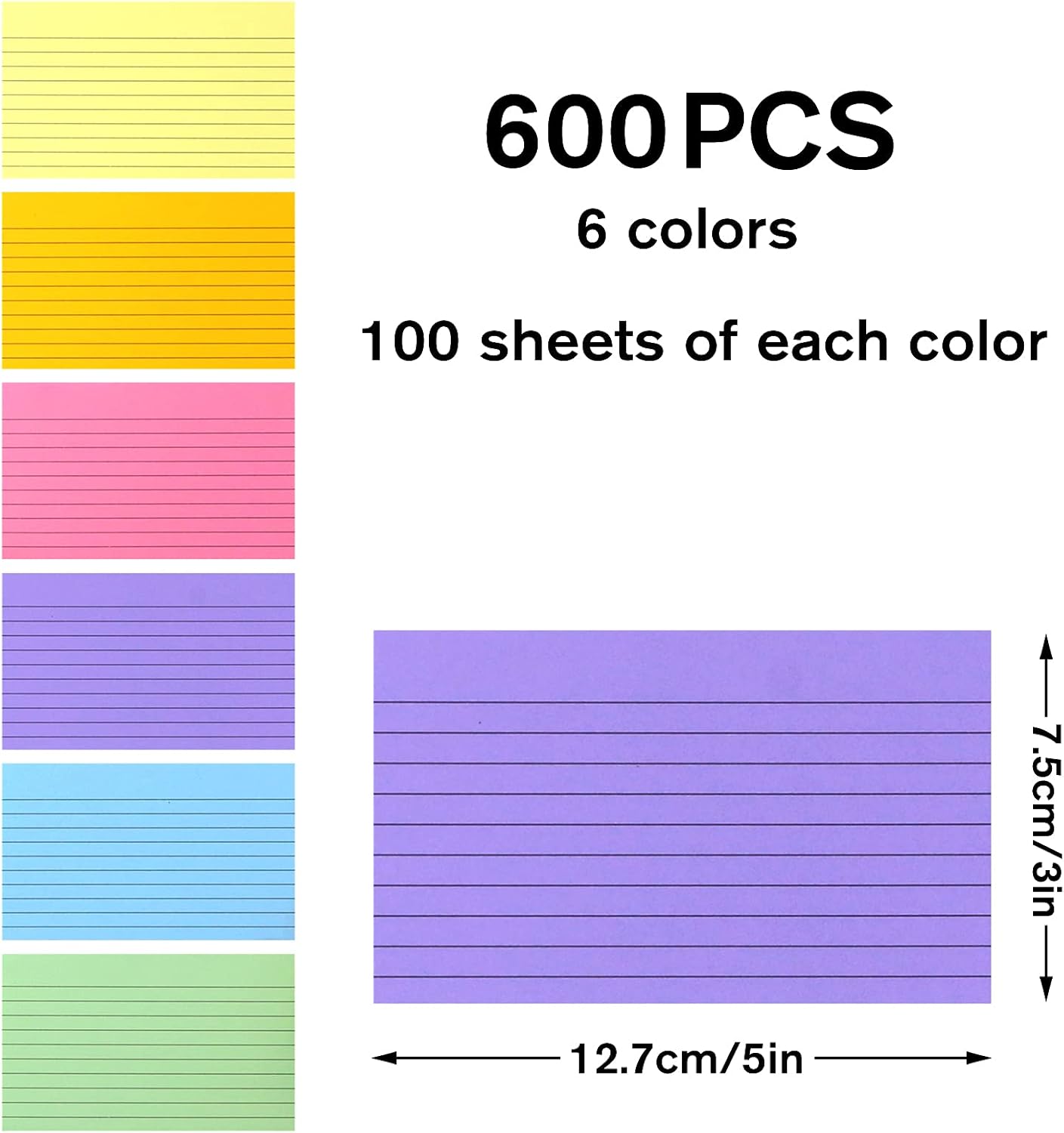 Bignc Index Cards Colored Notecards, 3 X 5 Inch Ruled Color Note Cards for School, Home & Office, Multi Colors Flashcards, Colorful Notecards,Pink Index Card Ruled, Purple Lined Flash Cards (600)
