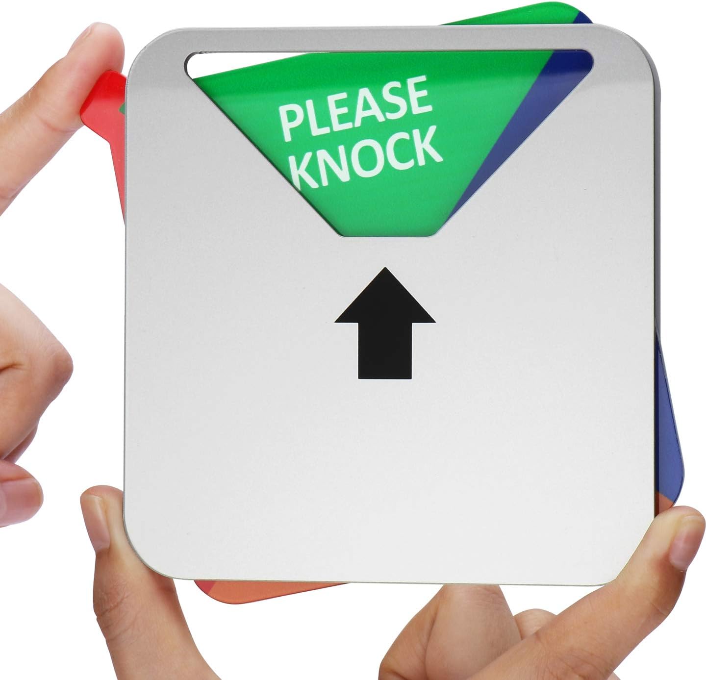 Kichwit Privacy Sign, Do Not Disturb, Out of Office, Please Knock, in a Meeting, Conference Sign for Offices, Square Shaped, 4.9 Inch, Silver