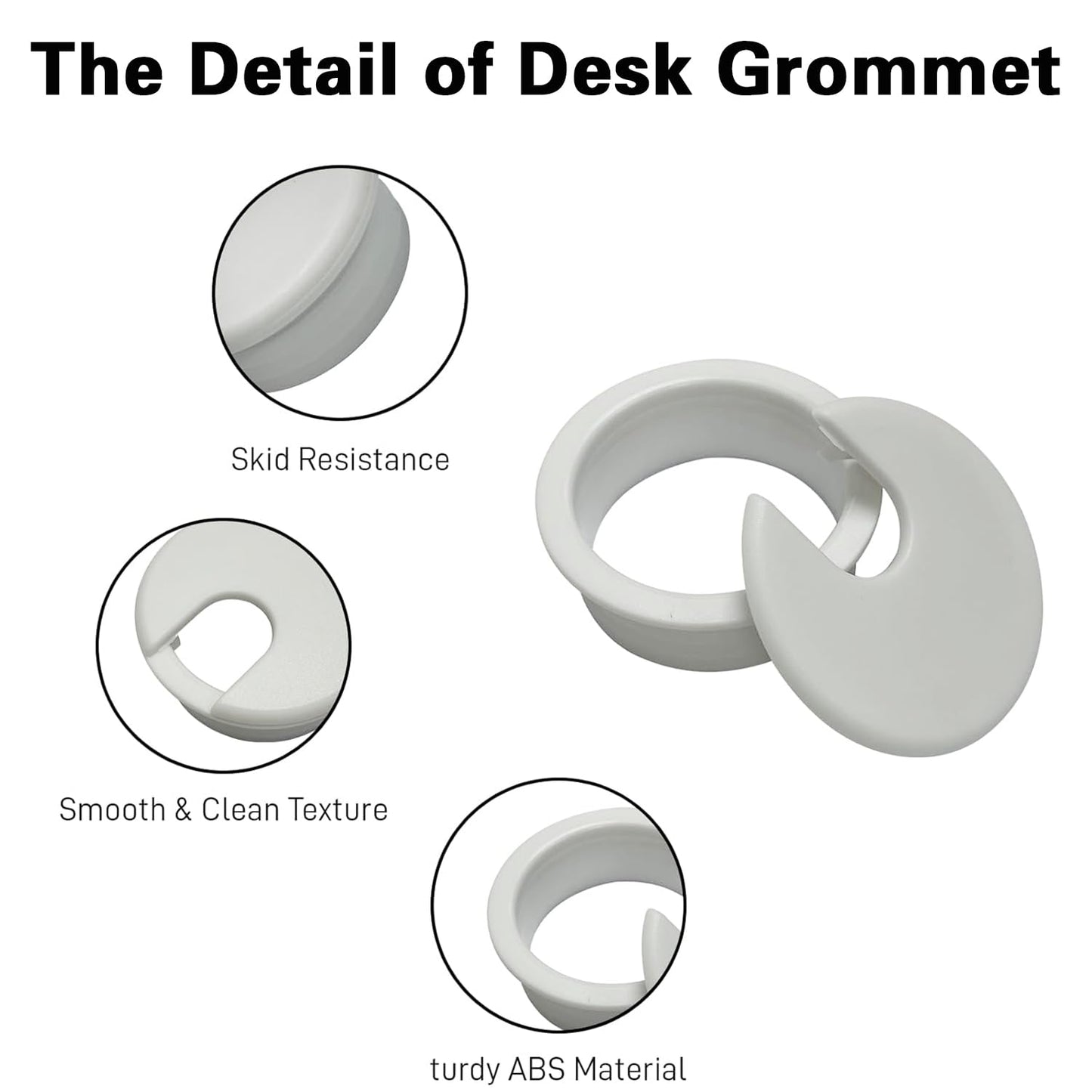[6 Pack] Desk Grommet 1.5 inch(38mm) Sturdy ABS Plastic Desk Hole Cover for Cables Detachable Desk Hole Grommet for Organizing Home & Office Table Cables - White