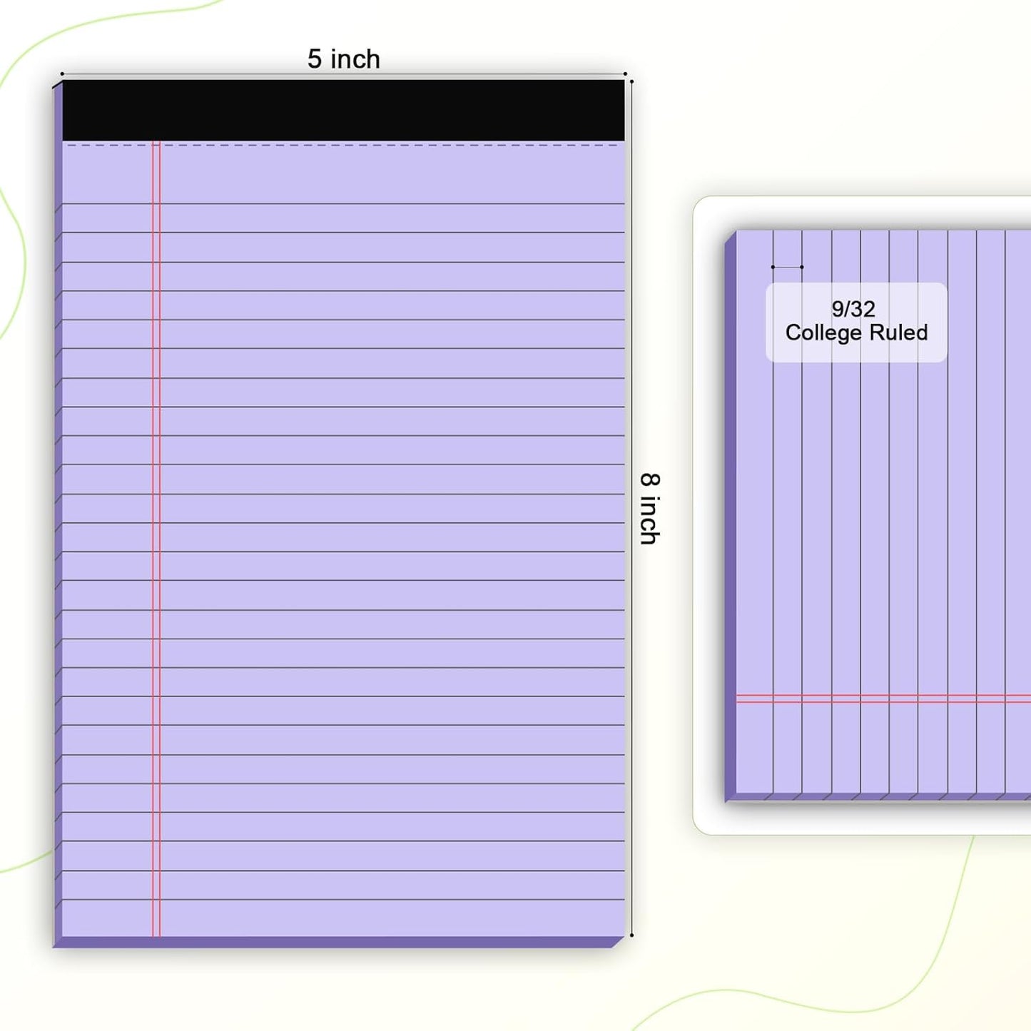 6pcs Small Legal Pad 5x8 College Ruled Purple Legal Pads Notepads 6 Pack Study Back Writing Pads 5 x 8 Perforated Narrow Ruled Pads of Paper Purple