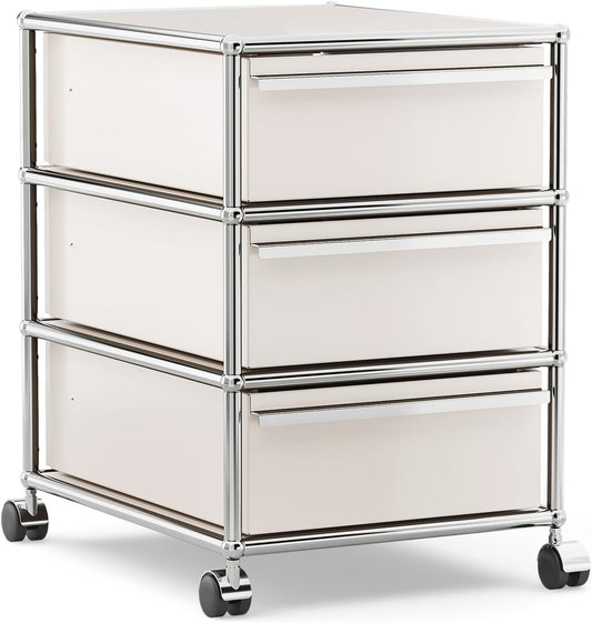 Steel Mobile File Cabinet for Office & Home with 360° Silent Wheels, Smooth Drawer Slides, Large Capacity, Waterproof and Rust-Proof, Stylish & Durable Storage Cabinet (3 Drawer, White)