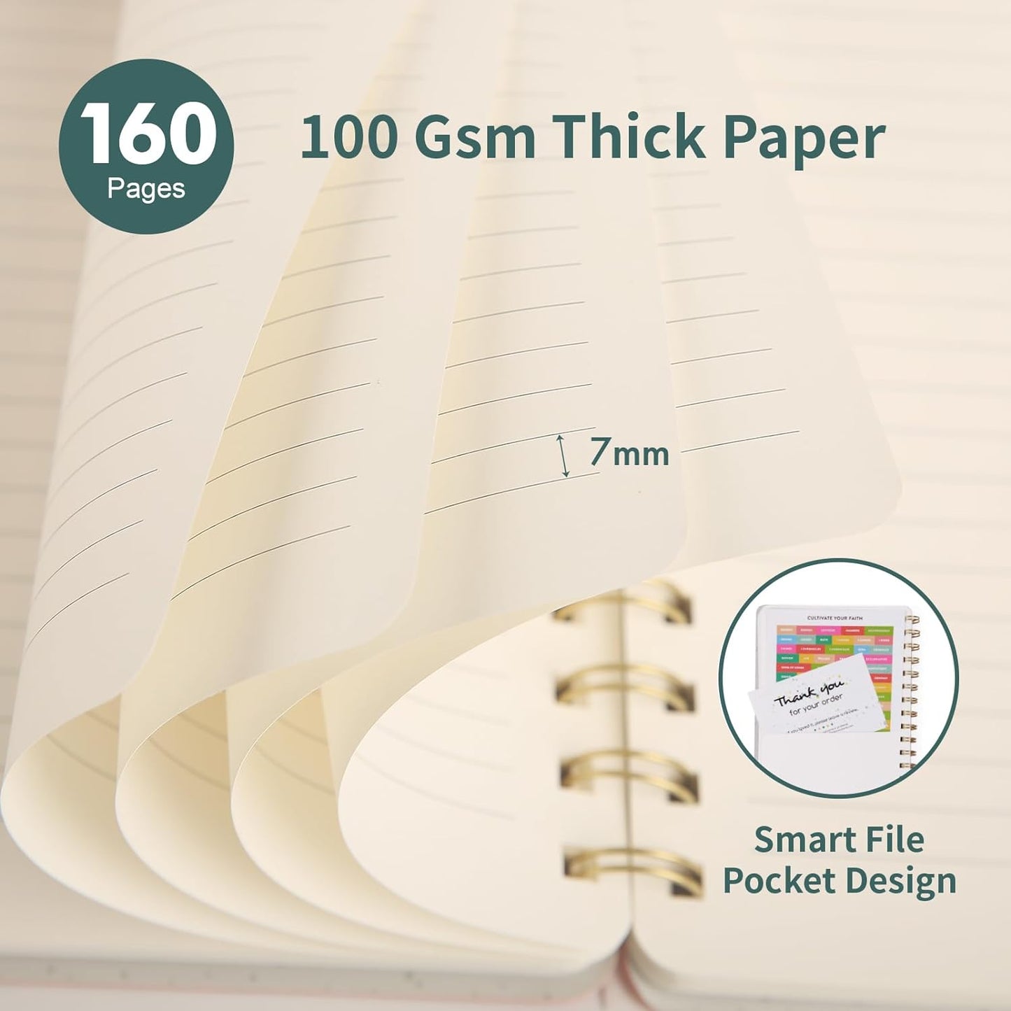 Lined Spiral Notebook College Ruled A5 Journal Book for Note Taking, 160 Pages Writing Journal for Office and Home School Supplies 5.75 x 8.125 inch (6pack-3Green/3Black)