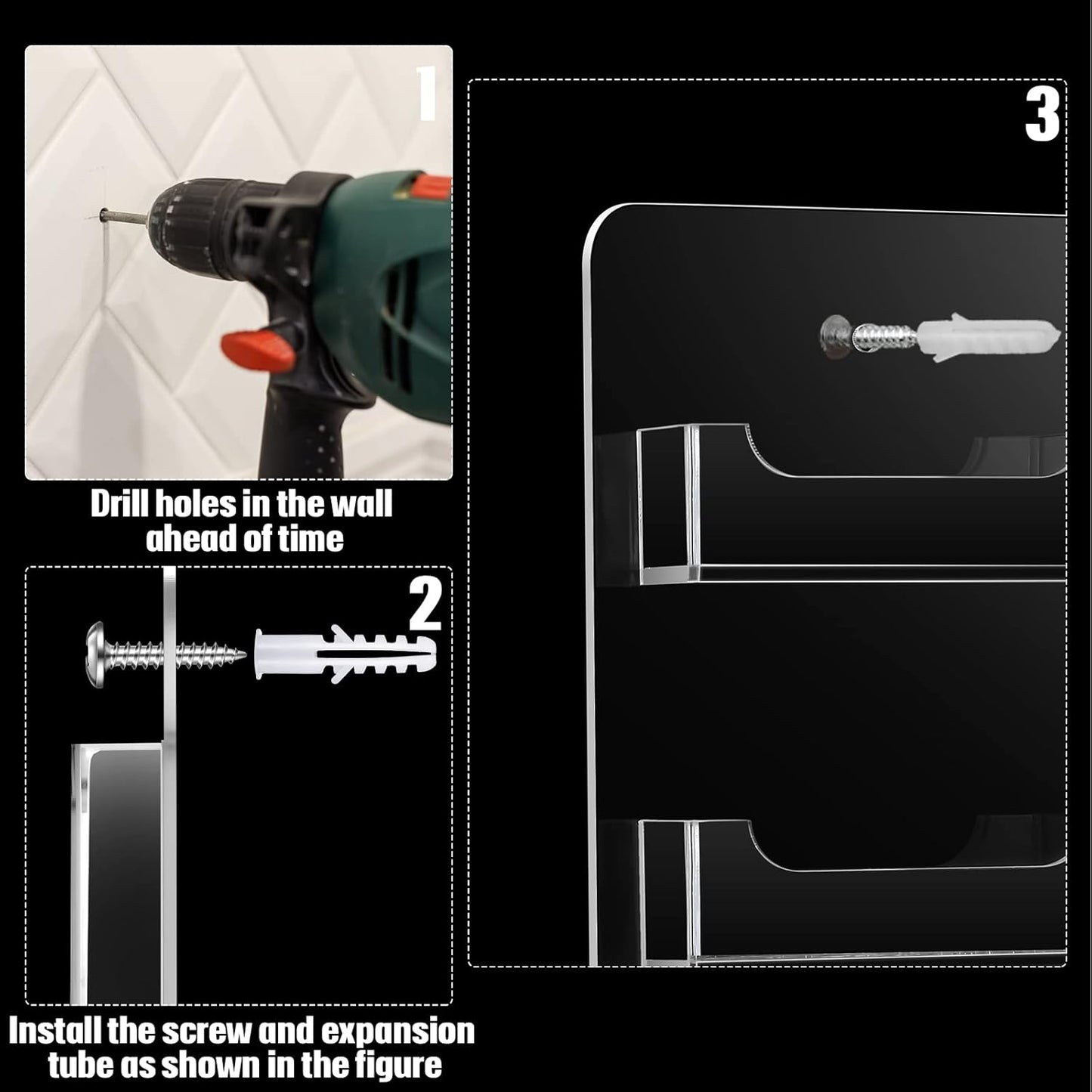 Lincia 2 Pieces Acrylic Business Card Holder Wall Mount Clear Sticker Display Rack Multiple Clear Acrylic Card Organizer Sticker Display Stand Pre Drilled Index Card Storage (24 Pockets)