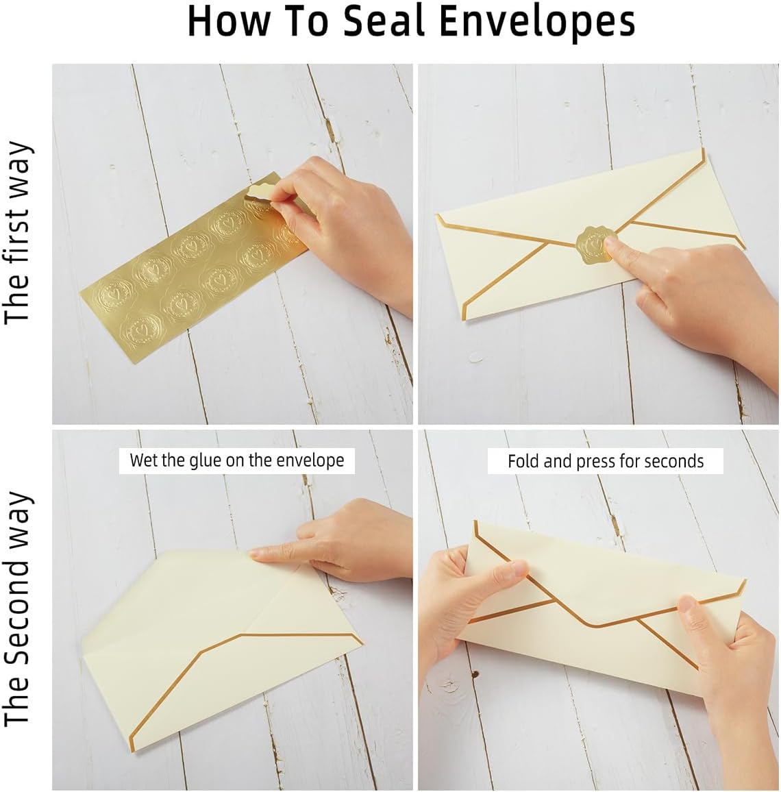 30 Pack Thick #10 Business Envelopes with Gold Border, 4 1/8 x 9 1/2 Thick Paper Standard Envelopes with Stickers for Office, Checks, Letter Mailing, Invoices (Cream Color)