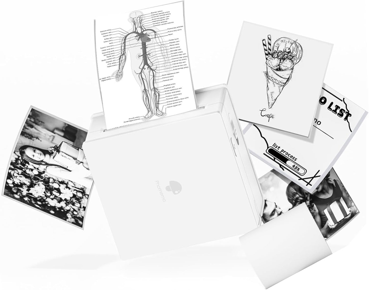 Phomemo Mini Sticker Printer- Mini Printer Sticker Maker Machine M02, Print Pods Suitable for Creative DIY, Diaries, Photos, Study Notes, Portable Thermal Inkless Label Maker for Home/Travel, White