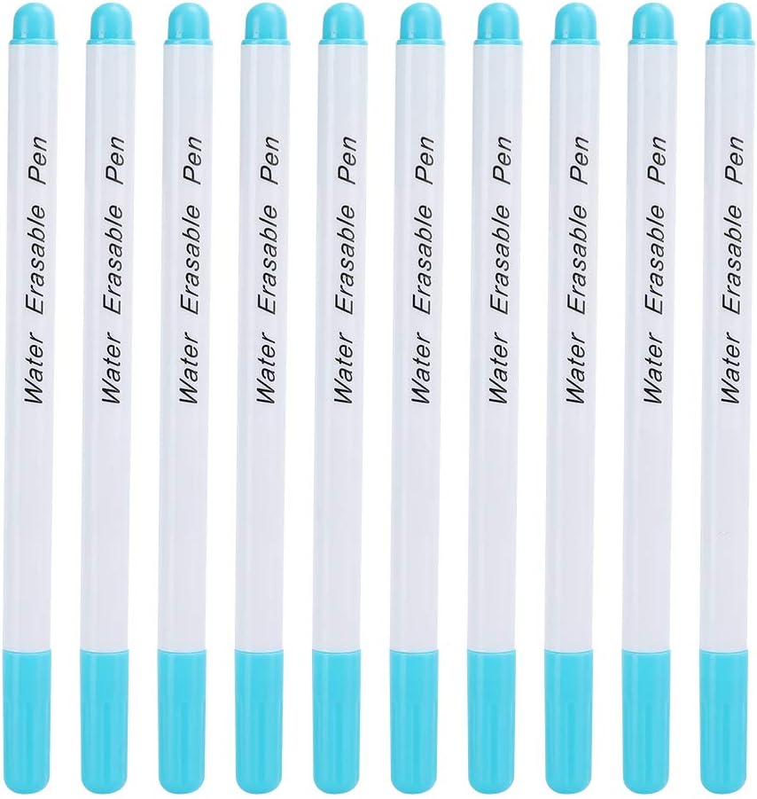 Water Erasable Fabric Marking Pens for Sewing, Blue Single Head, DIY Tailoring Tool, 10 Pack