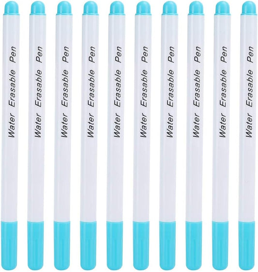Water Erasable Fabric Marking Pens for Sewing, Blue Single Head, DIY Tailoring Tool, 10 Pack