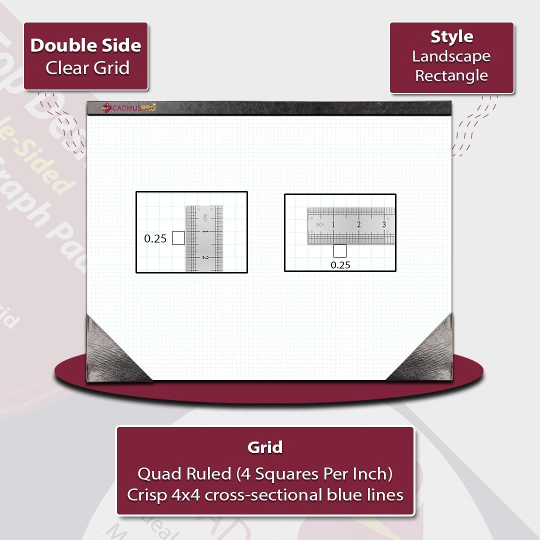 Premium Top Desk 22"x17" Large Graph Pad, Double-Side Quadrille Grid, 21-Gram Paper, 50 Sheets/Pad. Design & Drafting, Science & Math, Art & Illustration, Professional/Academic (4, White)
