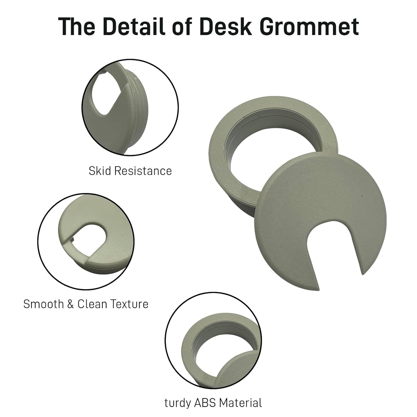 Desk Grommet 2 Inch 2 Pack Sturdy ABS Plastic Desk Hole Cover for Cables Detachable Desk Hole Grommet for Organizing Home & Office Table Cables - Grey