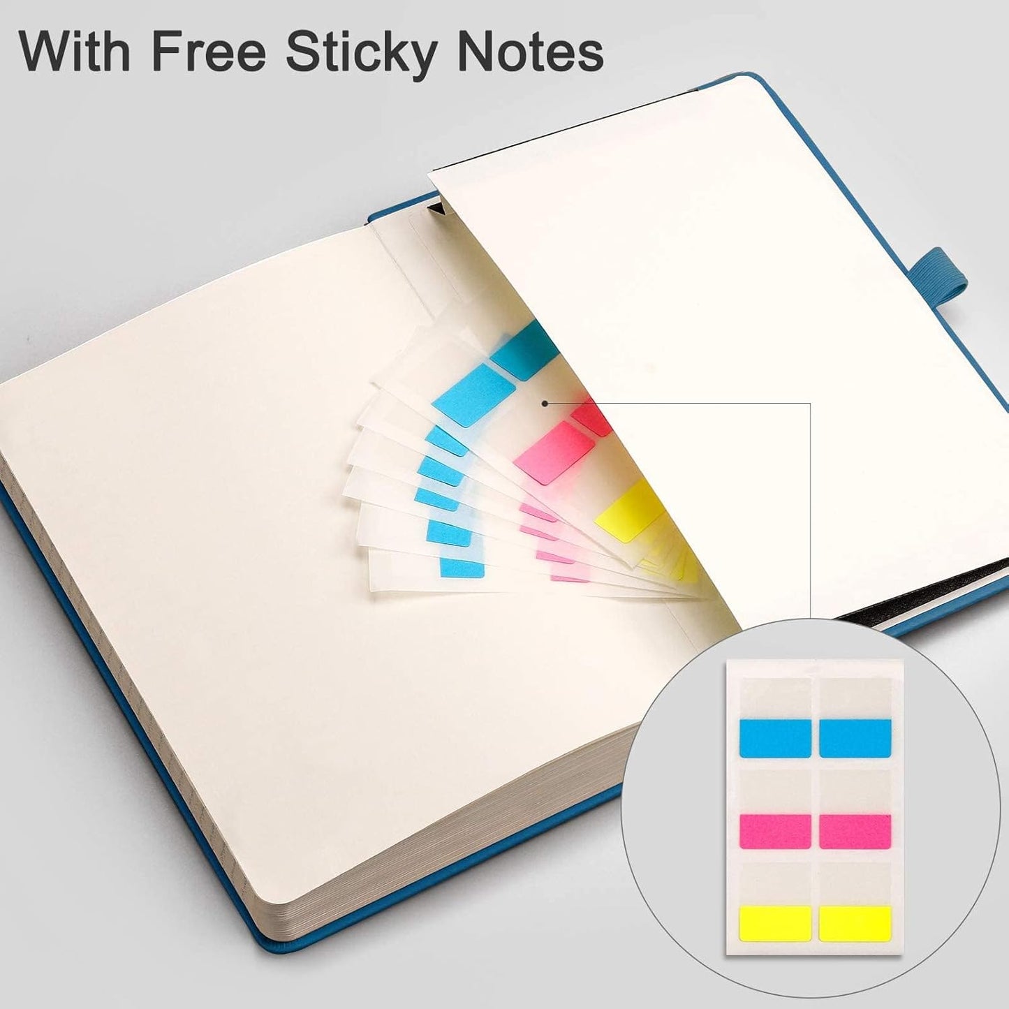 EMSHOI College Ruled Notebook Lined Journal - 120gsm Thick 256 Numbered Pages, A5 Hardcover Leather Writing Notebook for Work School Travel Women & Men - with Sticky Notes, 5.75"x8.38", LightBlue