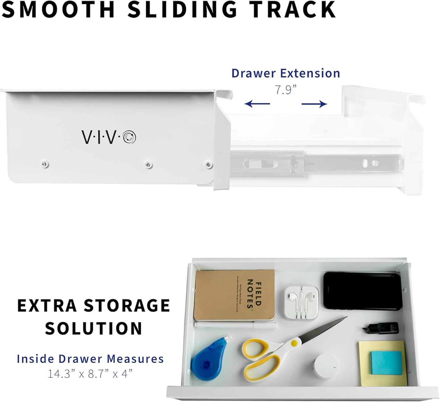 VIVO 16 inch Under Desk Slide Out Drawer without Shell, Home Office Storage Organizer, White, DESK-AC03A-W