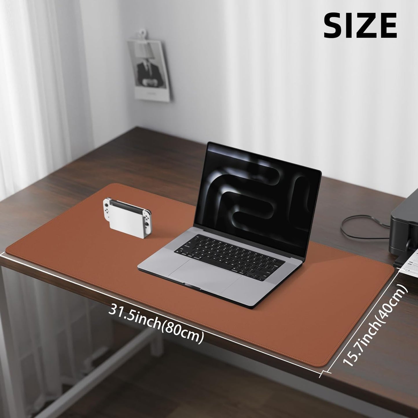 Leather Desk Pad Protector Large Mouse Pad, Stitched Locking Edge Laptop Computer Desk Mat Blotter, Non-Slip Waterproof Durable Writing Pad for Office and Home (Brown, 80 x 40cm)