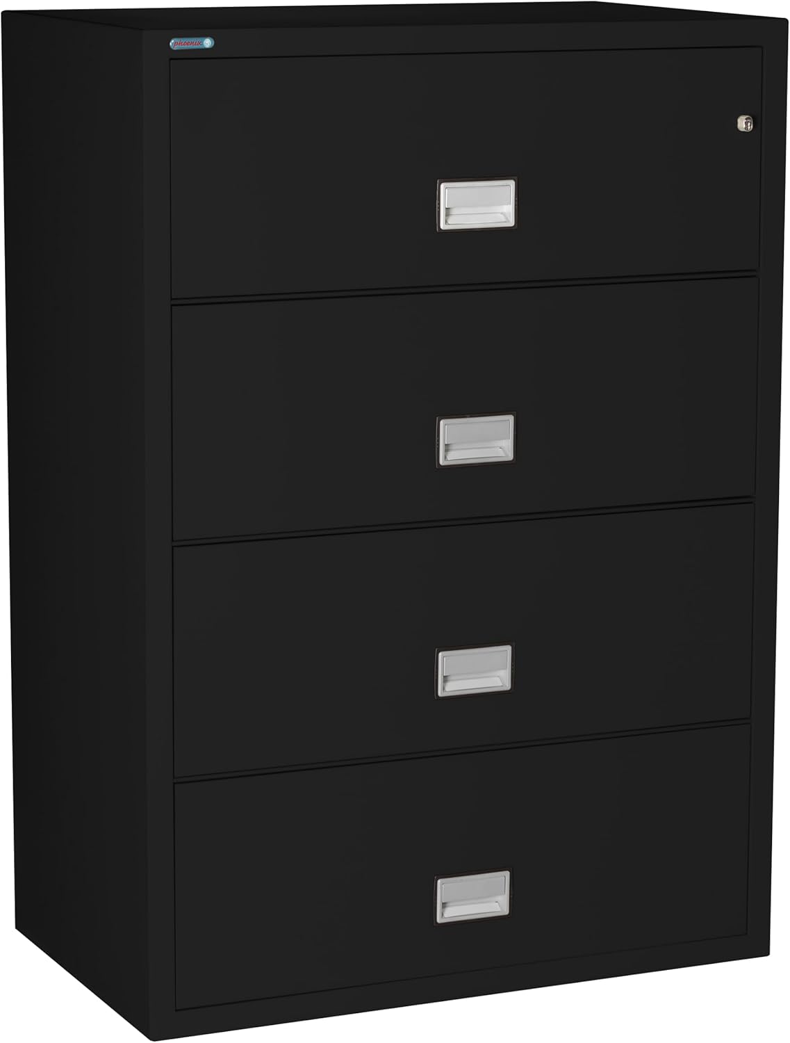 38 inch Wide 4-Drawer Lateral Fireproof File Cabinet – Legal and Letter Size Filing – Key Lock – Water Resistant – Fire Safe and Impact Rated – Black Finish – Model LAT4W38B