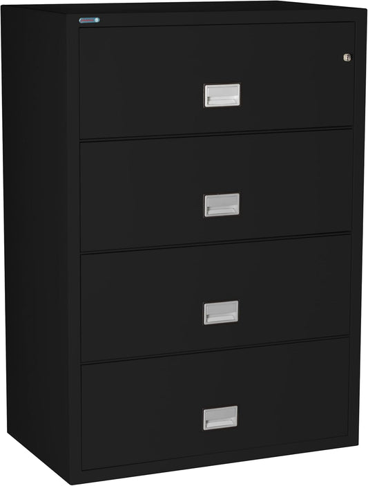 38 inch Wide 4-Drawer Lateral Fireproof File Cabinet – Legal and Letter Size Filing – Key Lock – Water Resistant – Fire Safe and Impact Rated – Black Finish – Model LAT4W38B