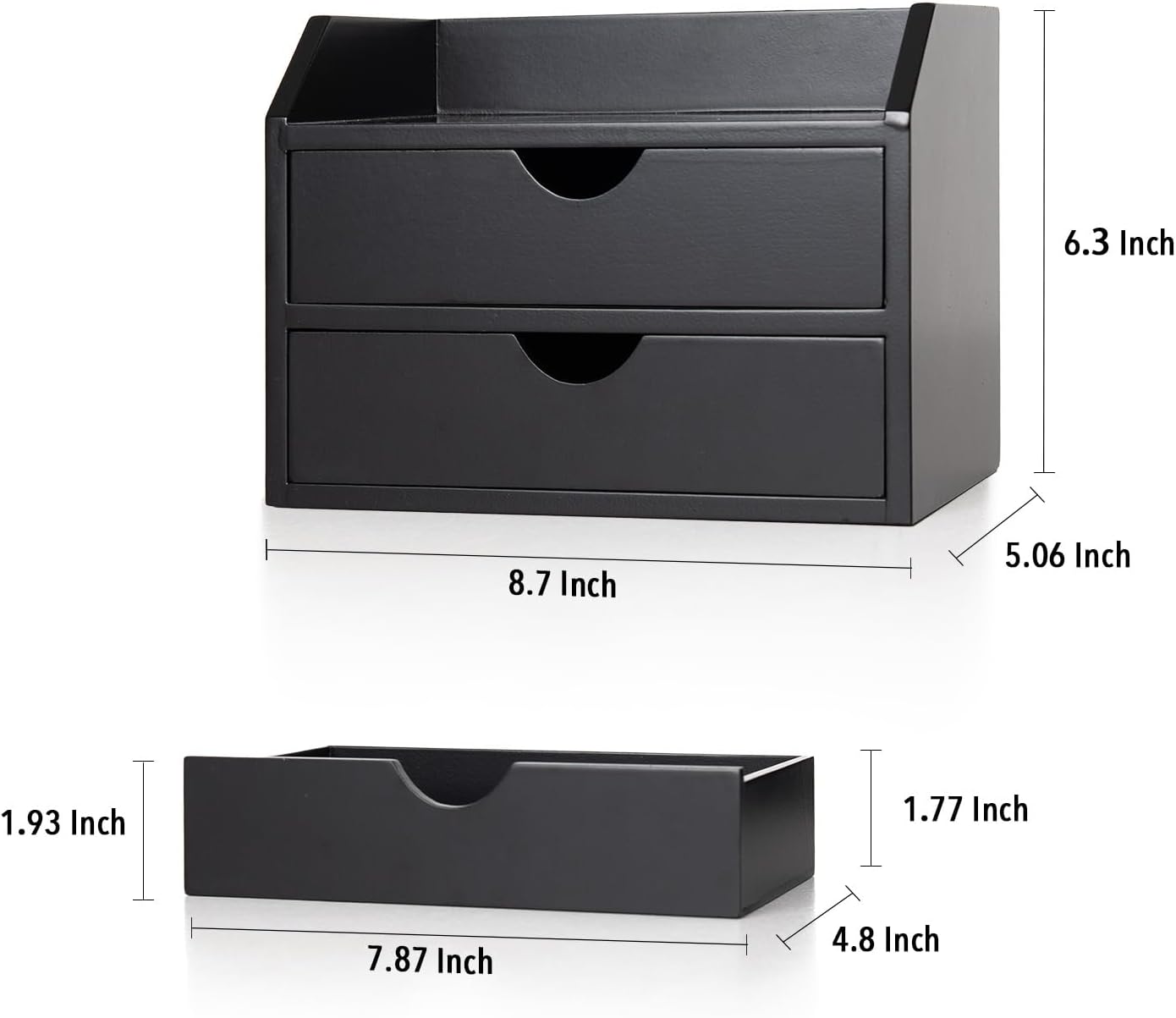 ROSE BLOOM Black Wood Desk Organizer with 2 Drawer, Mini Cute Cabinet with Storage Shelf for Tabletop, Small Desktop Box Organizer for Cosmetic Office Supplies