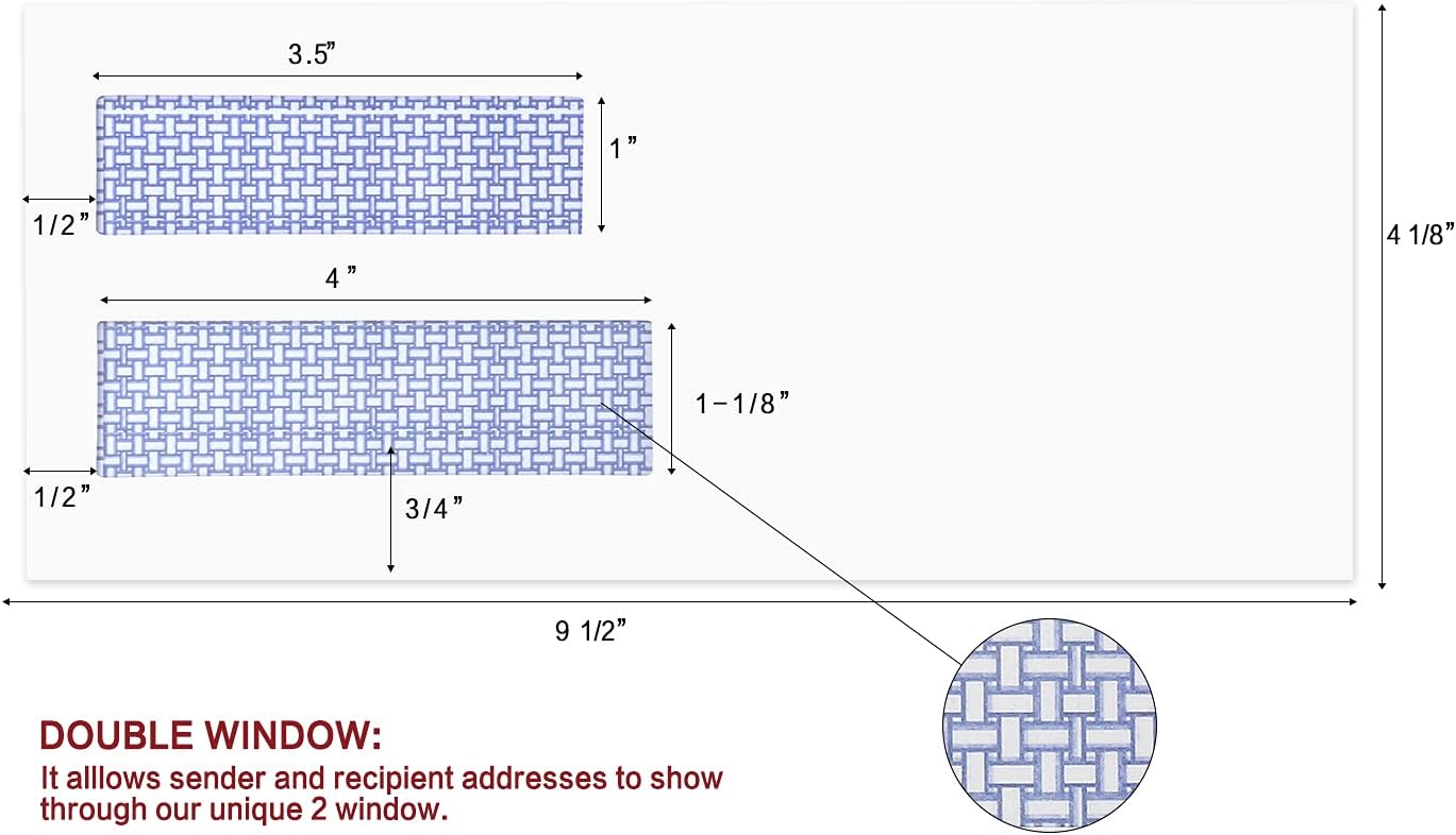 1000 Pack #10 Double Window Security Self-Seal Envelopes - Suitable Size for Multiple Business Statements, Quickbooks Invoices, and Return Envelopes, Size 4-1/8 x 9-1/2 - White - 24 LB
