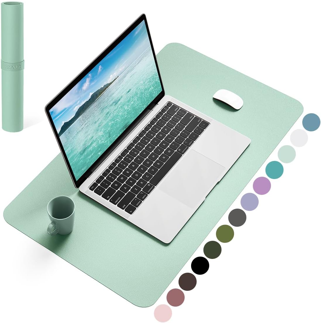 YSAGi Non-Slip Leather Desk Pad, Waterproof Laptop Computer Desk Keyboard Mat, Table Protector Blotter Mat, Large Mouse Pad for Office/Work/Home/Decor(Pale Green, 23.6" x 13.7")