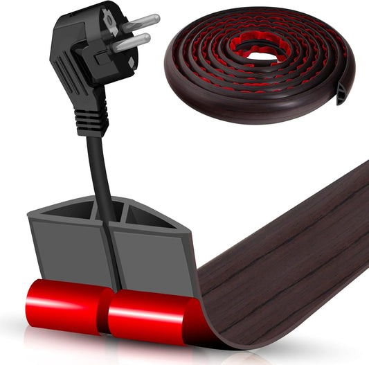 Floor Cord Cover Self Adhesive Cord Hider,10FT Cable Management, Extension Strip Protector for Wires, Prevent Cable Trips for Offices, Gyms, Exhibitions Cavity:0.39"(W) x 0.27"(H) Black Wood