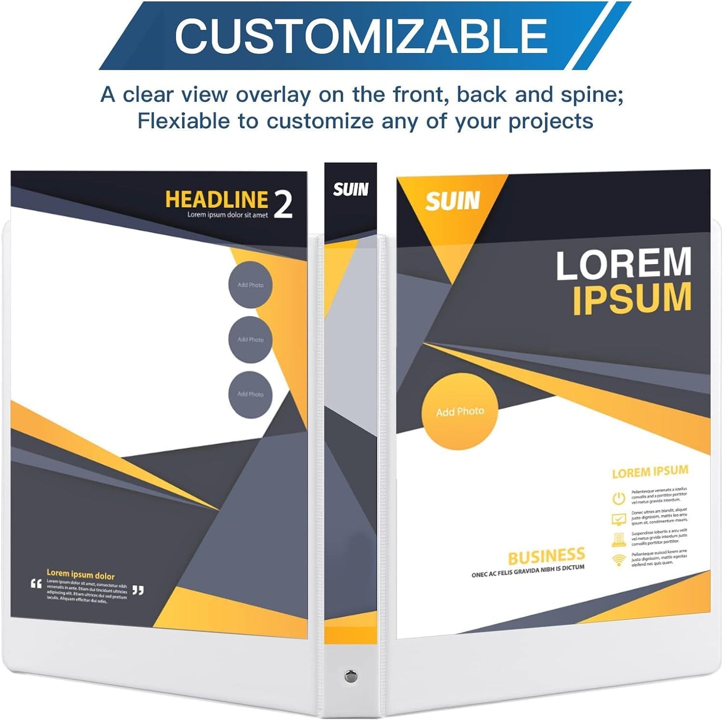 Basic 3 Ring Binder -1 or 1/2'' Binders with Roung Ring Binder, Large 100/200 Sheet Capacity, Fit 8.5" x 11" US Letter Size Paper, 12 Pack White (1'' White - 12 Packs)