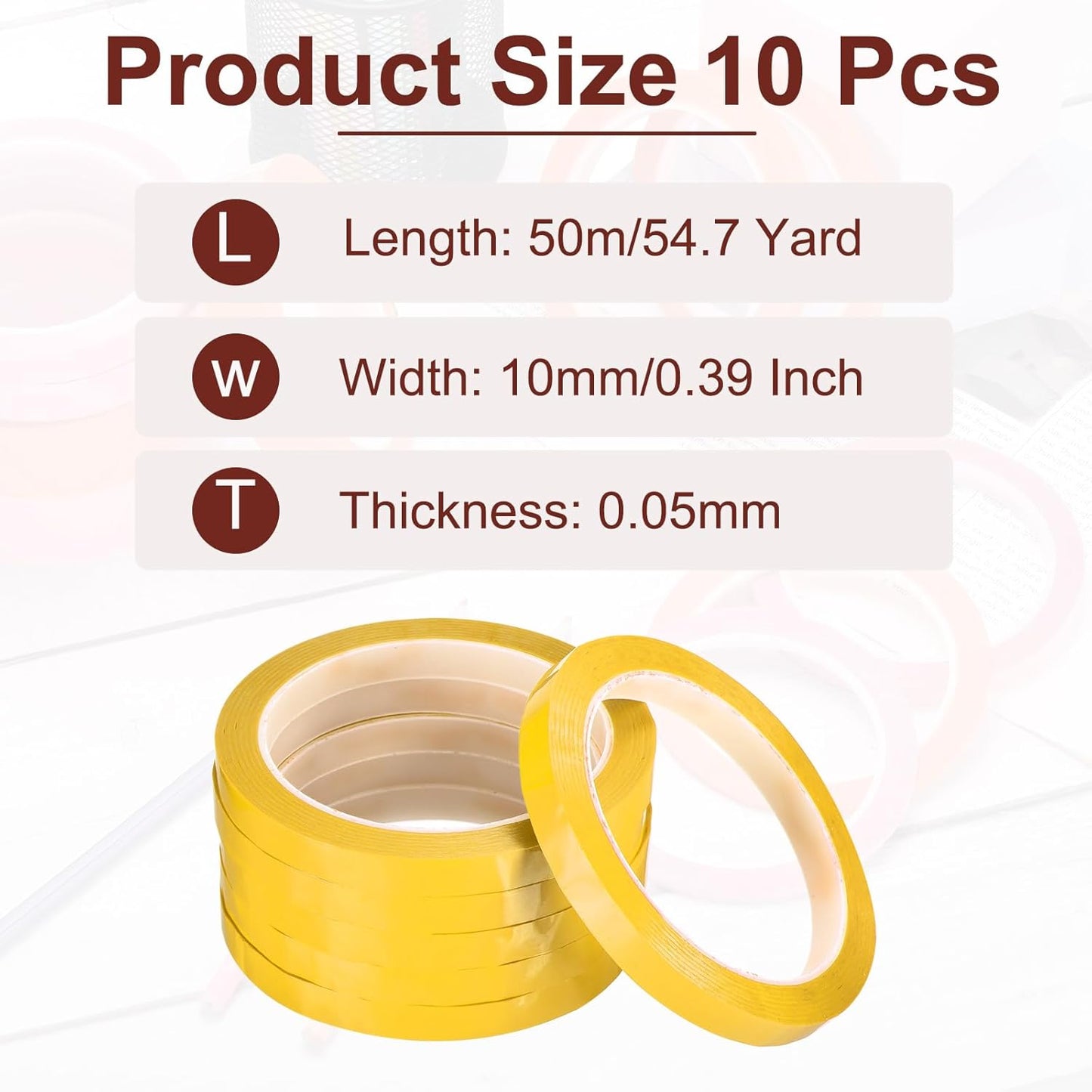 MECCANIXITY 10 Rolls Whiteboard Tape Graphic Chart Tape 10mm 54.7 Yard Art Tape Thin Self-Adhesive Pinstripe Tape Masking Tape for Gift Wrapping Craft Supplies, Yellow