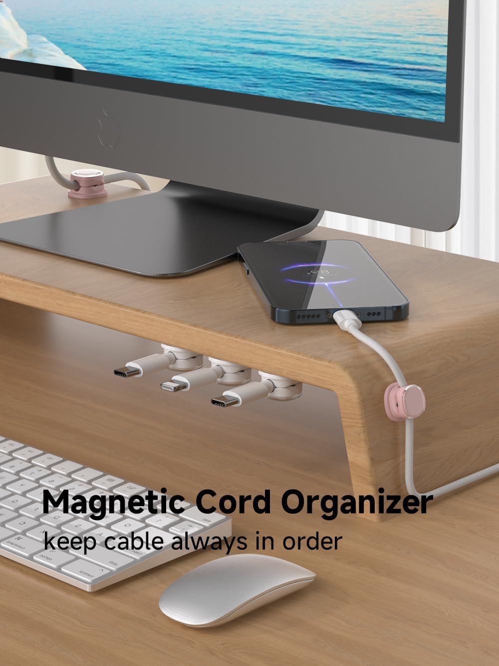 Magnetic Cable Clips, Adjustable Cord Holder Management, Adhesive Wire Keeper Organizer for Home Office Desk Phone PC Car Wall Desktop Nightstand Appliance (9-PCS White & Purple)