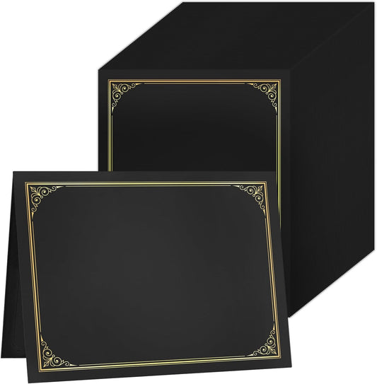 SUNEE Certificate Holders(Black, 80 Packs, New Pattern), Diploma Covers Gold Foil Border, for Letter Size 8.5x11 Certificates, Cardstock, Document Papers