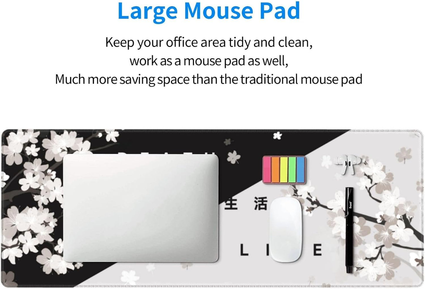 Extended Gaming Mouse Pad, Large Gaming Mouse Waterproof with Stitched Edges, Non-Slip Desktop Pad for Home and Office, Level Up Your 31.5x11.8 Inch… (Black and White Life)