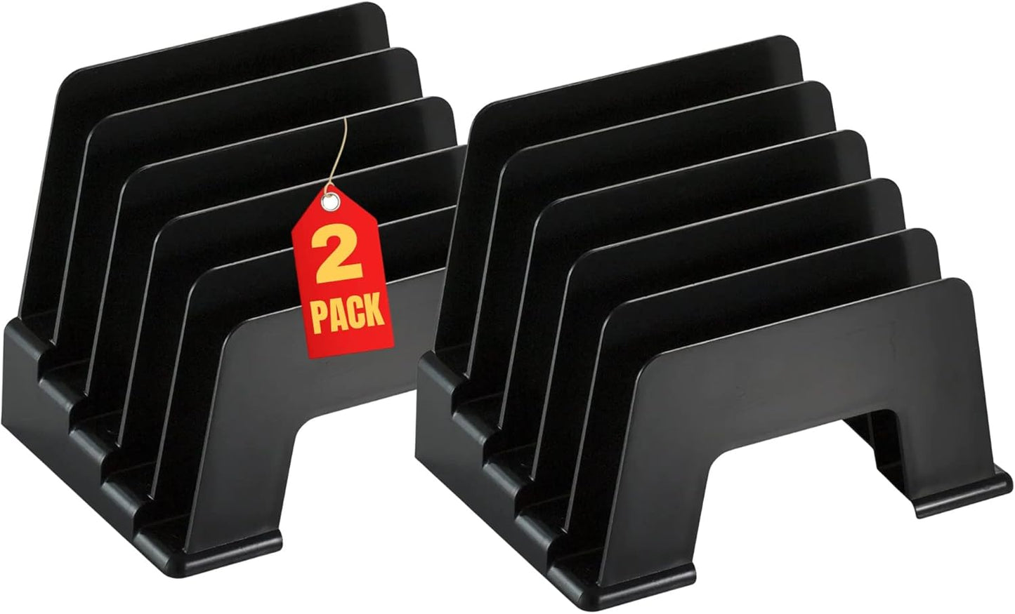 1InTheOffice Plastic Incline Desktop File Sorter, 5 Compartments, Black