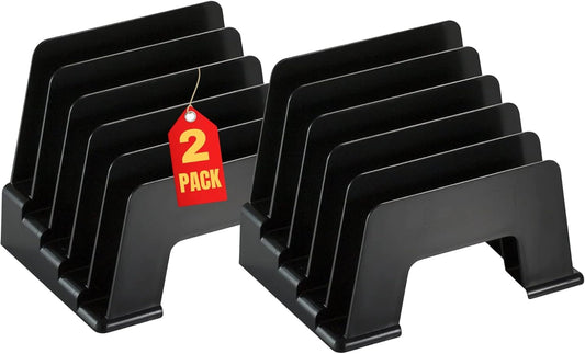 1InTheOffice Plastic Incline Desktop File Sorter, 5 Compartments, Black