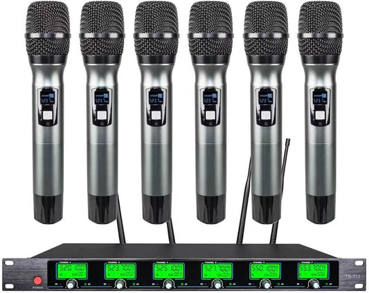 Wireless Microphone System 6 Channel Microphones Pro UHF 6 Handheld Karaoke DJ Karaoke System 6 Whole Metal Karaoke System Church Speaking Conference Wedding Party