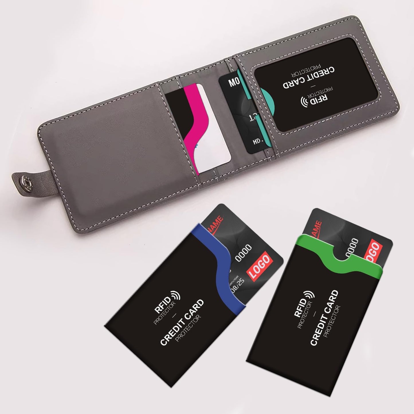 12 PCS RFID Blocking Sleeves, Credit Card Holder for Women Men Protect Cards Identity from Electronic Theft Travel Case Set (Navy Blue)