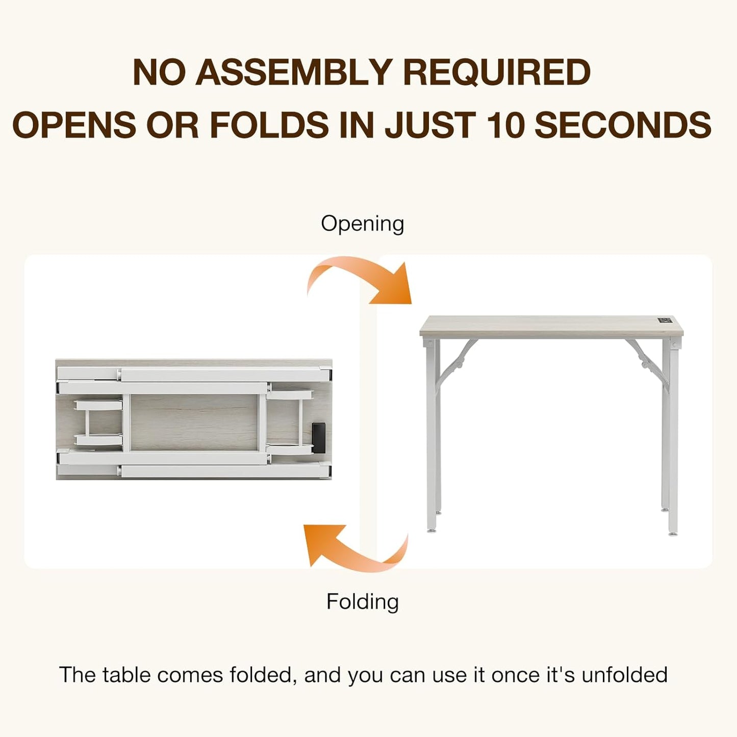 TEMI Small Computer Desk Folding Table - No Assembly, Compact 35.8" Foldable Desk with Power Outlets & USB Charging Port, Portable Small Office Desk, Ideal Mini Study Table for Narrow Spaces,White Ash