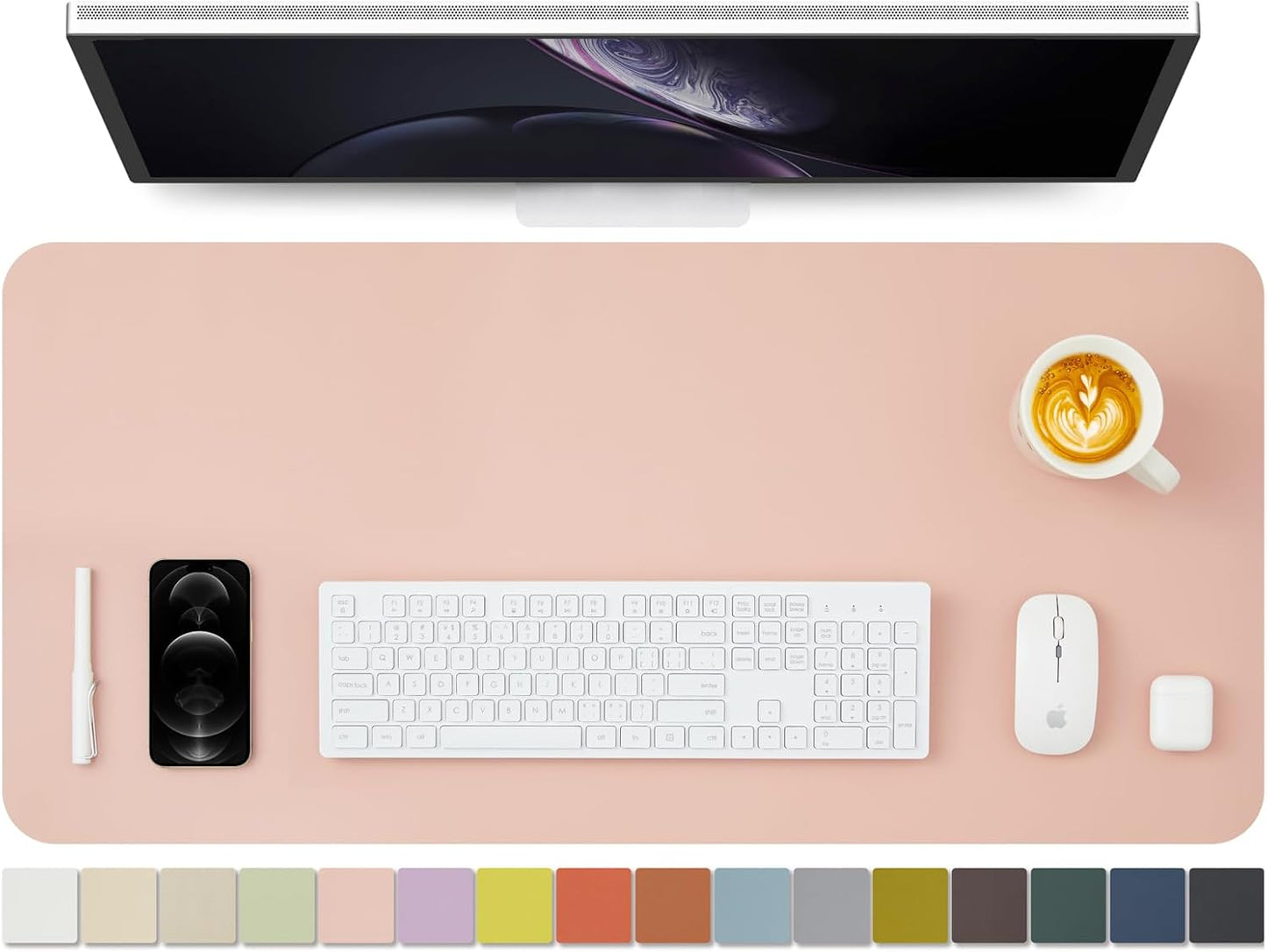 Leather Desk Mat - Non-Slip PU Pad for Office & Home - Organization Accessory - Ideal for Large Mouse Pad & Desk Mat (Pink, 36"x 17")