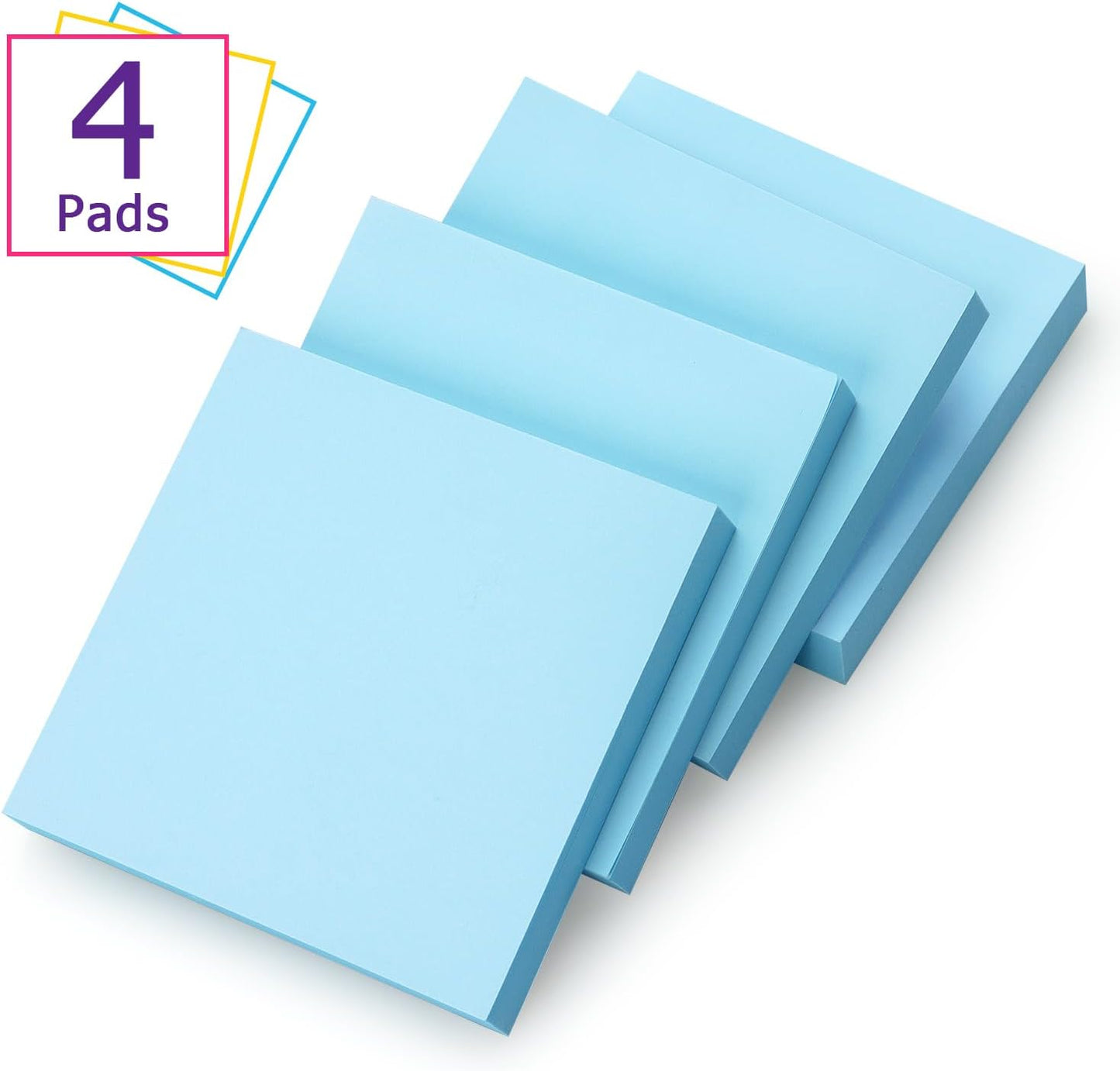 Sticky Notes 3x3 Self-Stick Notes Bright Colors Sticky Notes 4 Pads 100 Sheets/Pad (Light Blue)