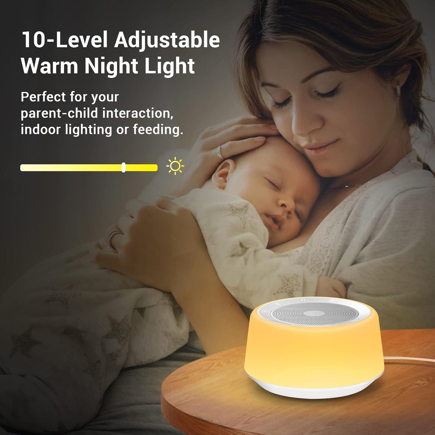 BGOVERSS White Noise Machine with 30 Soothing Sounds and 7 Colors Warm Night Light for Sleeping, 5 Timers Portable Plug in Sound Machine for Baby, Adults, White Color