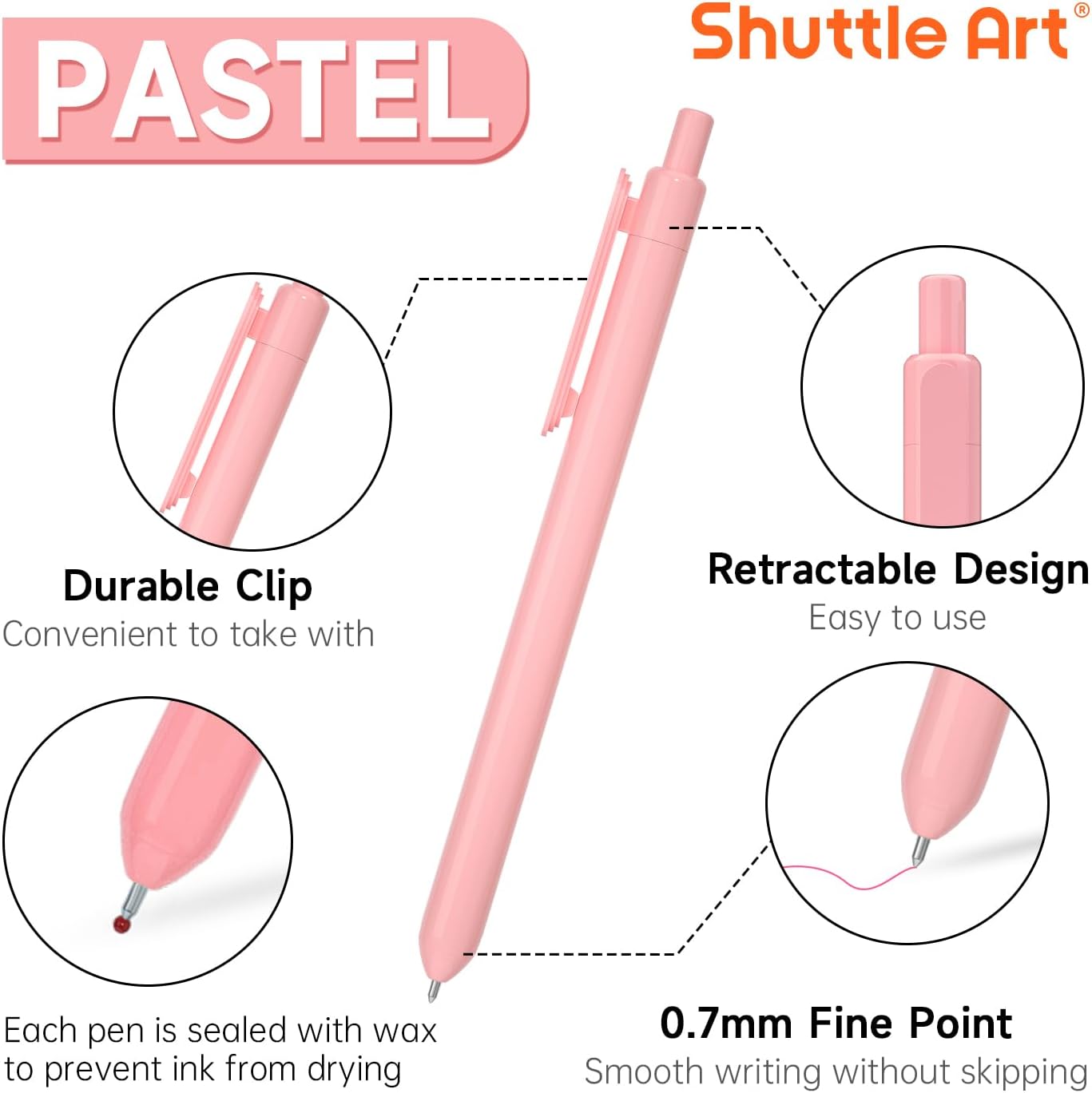 Shuttle Art Colored Retractable Gel Pens, 10 Pastel Ink Colors, Cute Pens 0.7mm Fine Point Quick Drying for Black Paper Writing Drawing Journaling Note Taking School Office Home