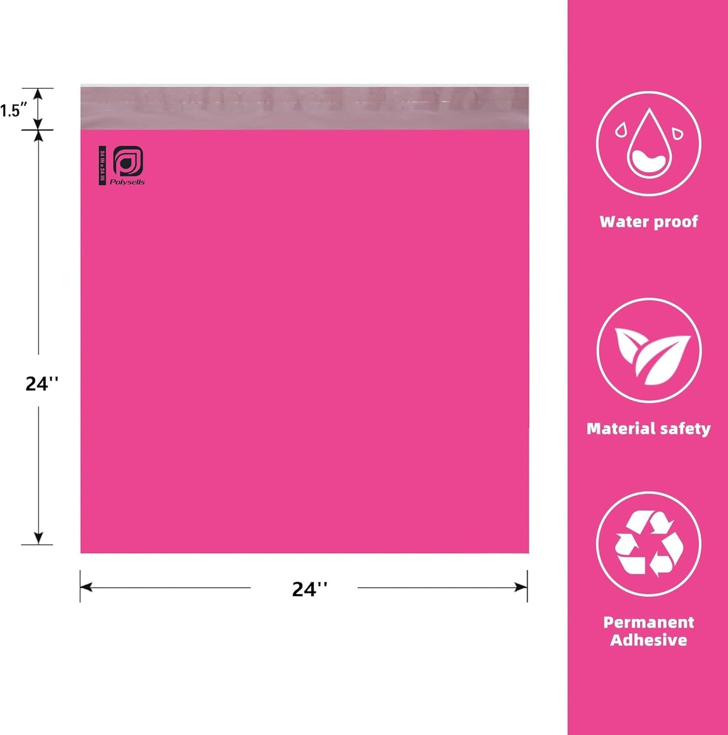 POLYSELLS 100 pcs 24x24 Inches Pink Poly Mailers Shipping Envelopes, Strong Adhesive Sealing, Waterproof, and Tear-resistant Postal Mailing Bags for Clothing, Books, and Accessories